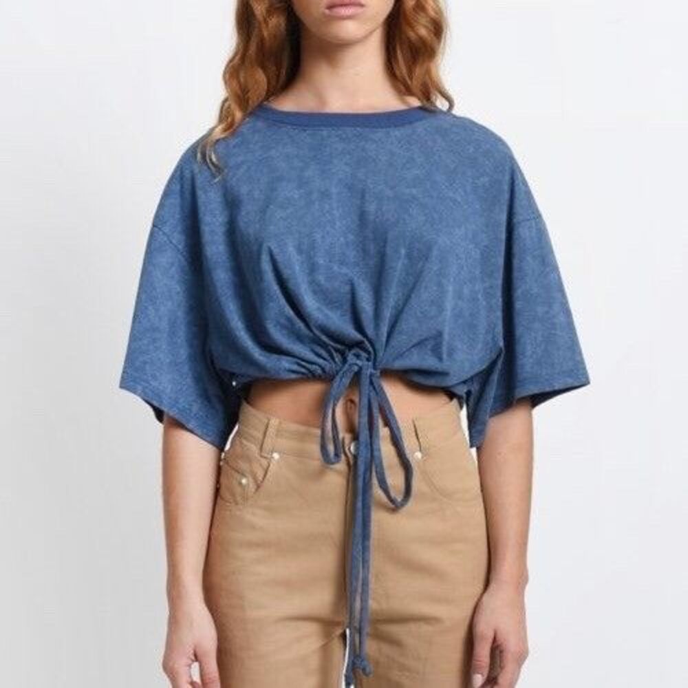 Lili Sidonio Crop Top Blue Tie Waist